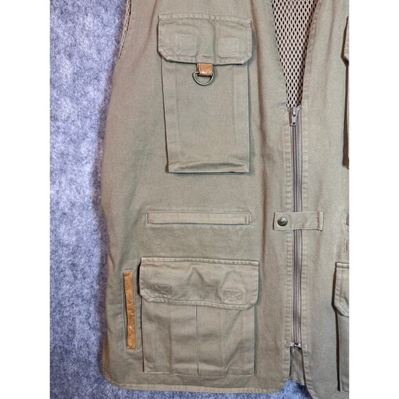 Vintage Orvis Mens Tan Outdoor Hunting Fishing Vest Leather Buckles Vented - XL - Picture 4 of 10